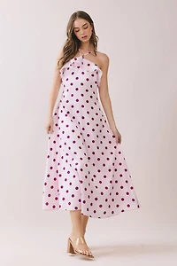 Pink Polka Dot Ruffle Trim Dress