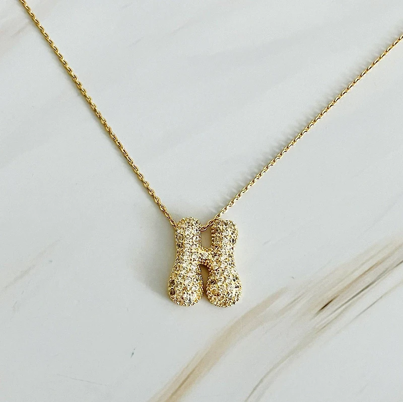 Crystal Bubble Initial Necklace: G