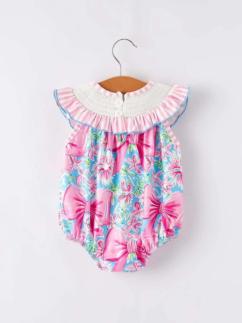 “I Love DAD”Embroidery Smocking Baby Girls Romper