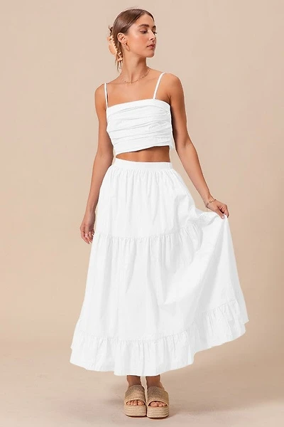 Off White Tiered Top & Skirt Set