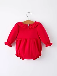 Christmas Smocked Embroidery Baby Girls Romper with Pink Ribbon Ties
