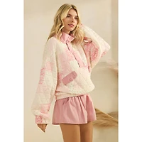 Pink Printed Quarterzip Sweater
