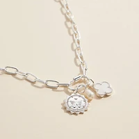 Chain Necklace with Butterfly, Pearl, & Clover Charms