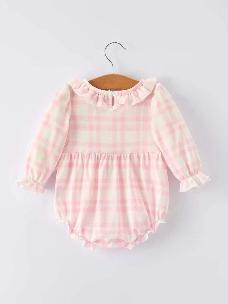 Pink Gingham  Romper with Ballet Shoe Embroidery