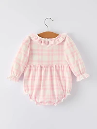 Pink Gingham  Romper with Ballet Shoe Embroidery