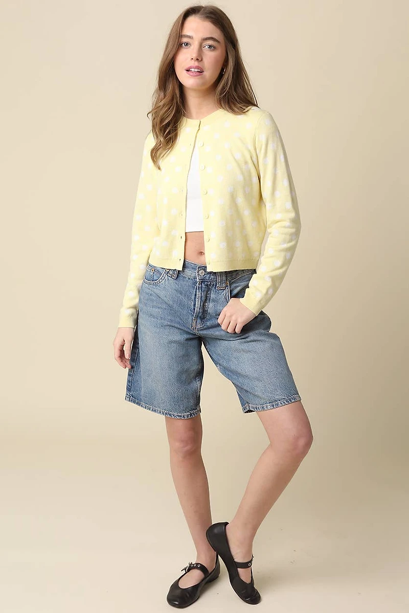Yellow Callie Polka Dot Cropped Cardigan