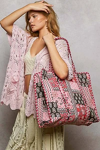 Pink Quilted Bohemian Tote Bag