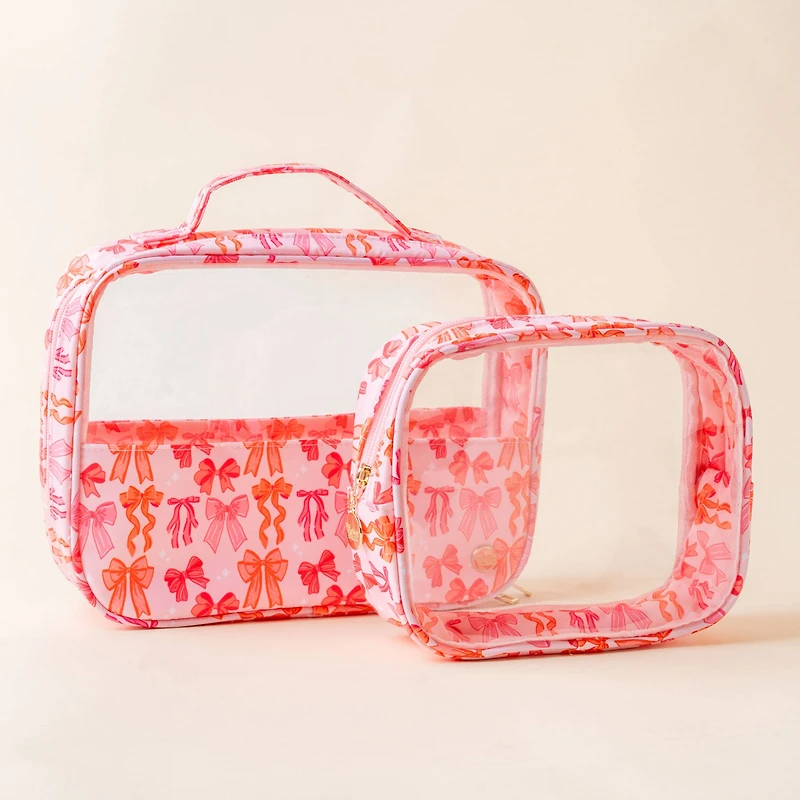 Pink Bow Clear Cosmetic Bag Set