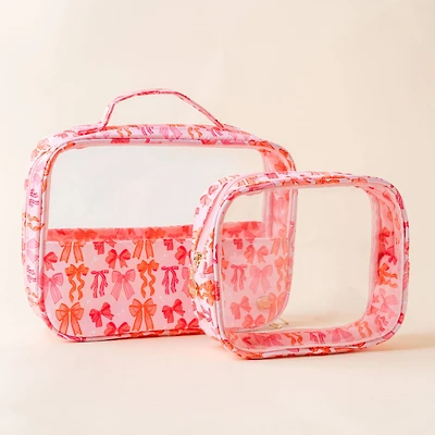 Pink Bow Clear Cosmetic Bag Set
