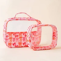 Pink Bow Clear Cosmetic Bag Set