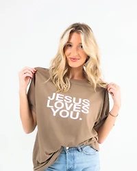 Mocha/Blush Jesus Loves You Tee