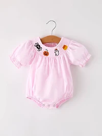 Fall Halloween Pink Spider Pumpkin Ghost Smock Embroidery Baby Girl Romper