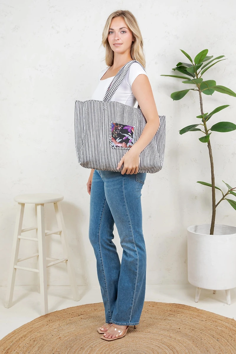 Black Bird Quilted Tote Bag