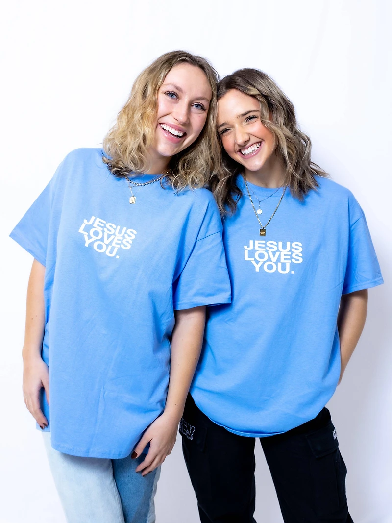 University Blue Jesus Loves You Tee