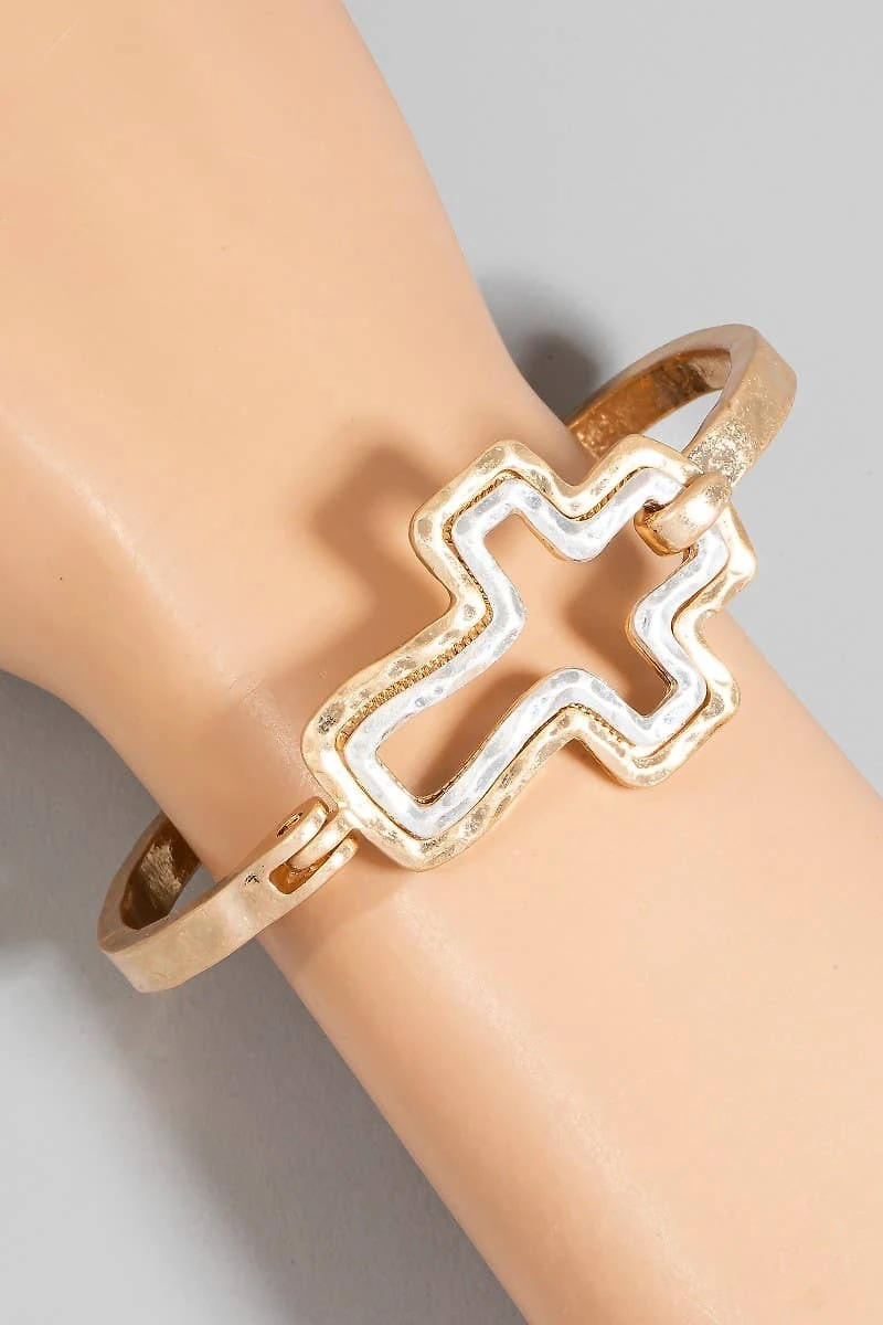 Two Tone Cross Latch Bangle Bracelet