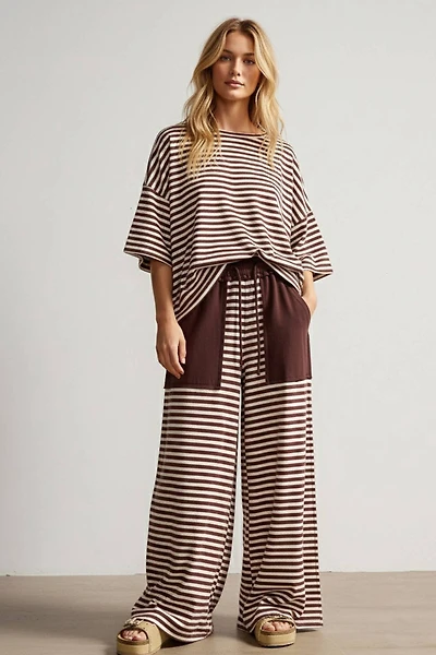 Brown & Ivory Striped Knit Lounge Set