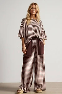 Brown & Ivory Striped Knit Lounge Set