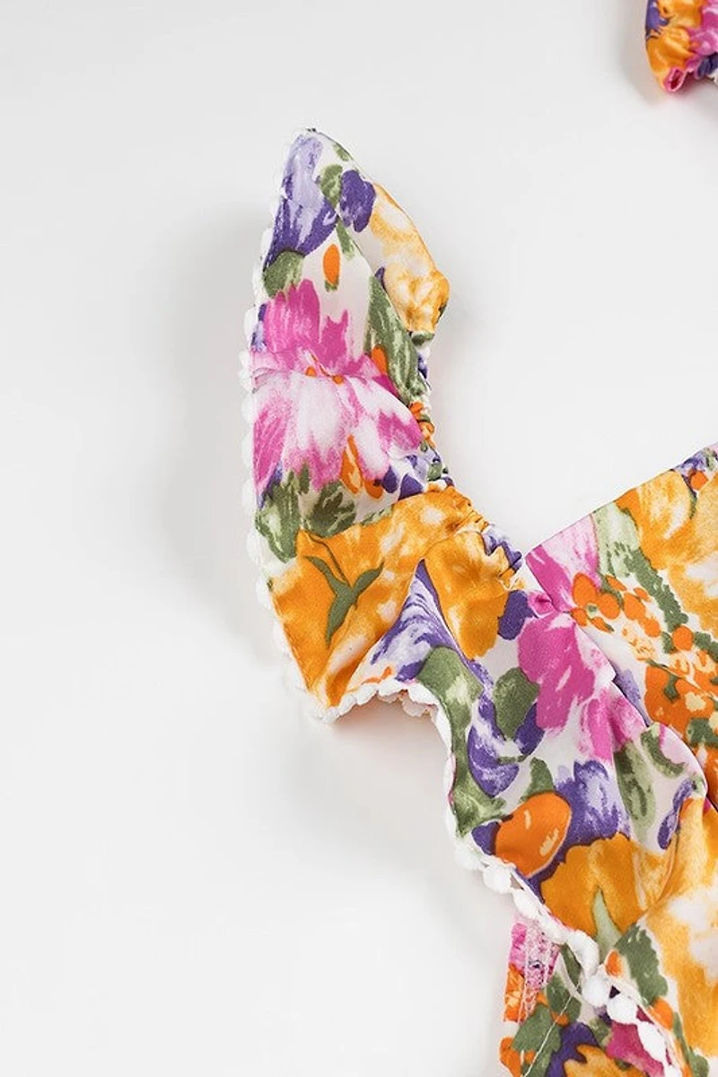 Floral Print Square Neck Mini Dress