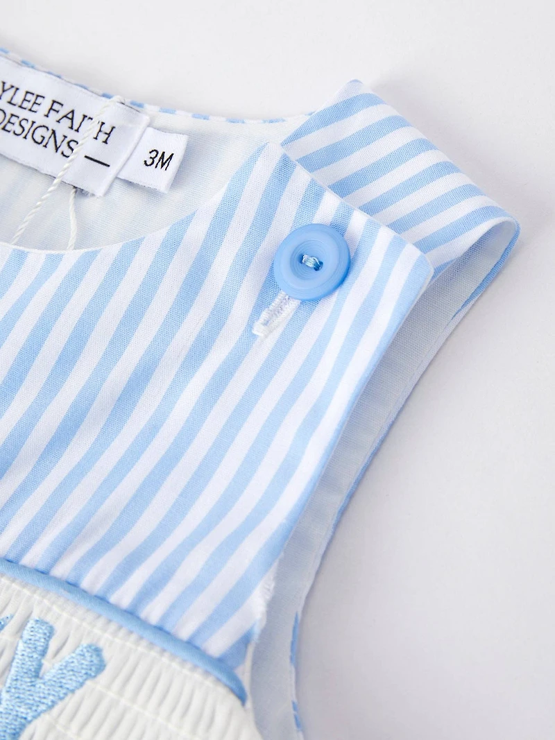 “I LOVE MOMMY”Embroidery Smocking Striped Baby Boys Romper