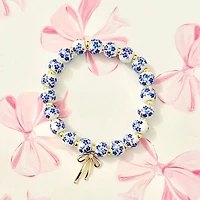 BOW CHARM FLORAL PORCELAIN BLUE BRACELET | 80B1355
