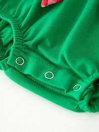 Christmas Character Candy Embroidery Green Baby Girls Romper
