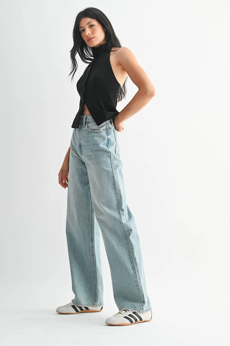 Light Denim High Waisted Skater Jean