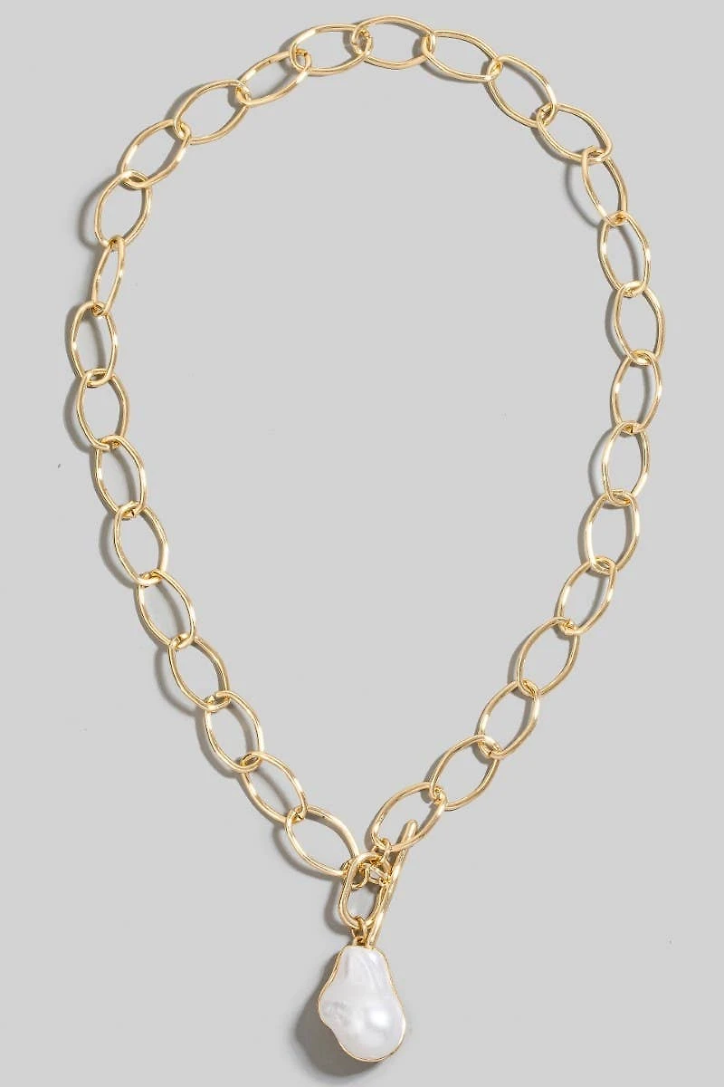 Pearl Pendant Dainty Oval Chain Necklace