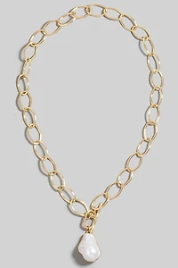 Pearl Pendant Dainty Oval Chain Necklace