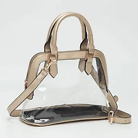 Faux Leather Trim Transparent Structured Top Handle Handbag / Crossbody Bag: Clear, Black