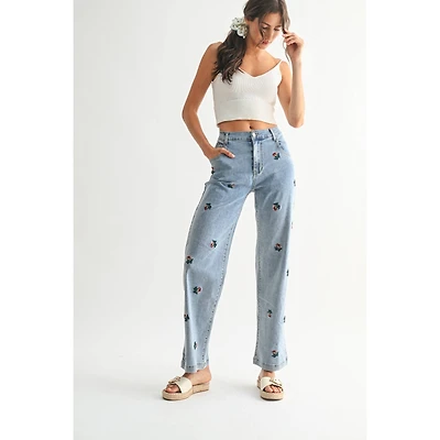 Embroidered Floral Jeans