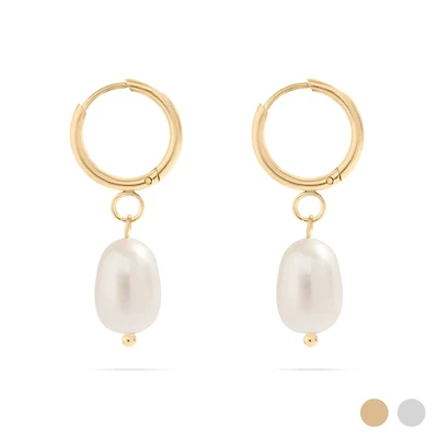 18K Gold PVD Freshwater Pearl Huggie Earrings