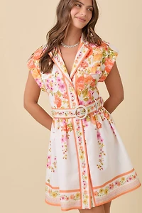 Floral Lapel Collar Button Down Summer Mini Dress