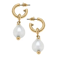 Greta Freshwater Pearl Drop Earrings in Worn Gold & Ivory