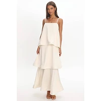 Cream Satin Tiered Maxi Dress