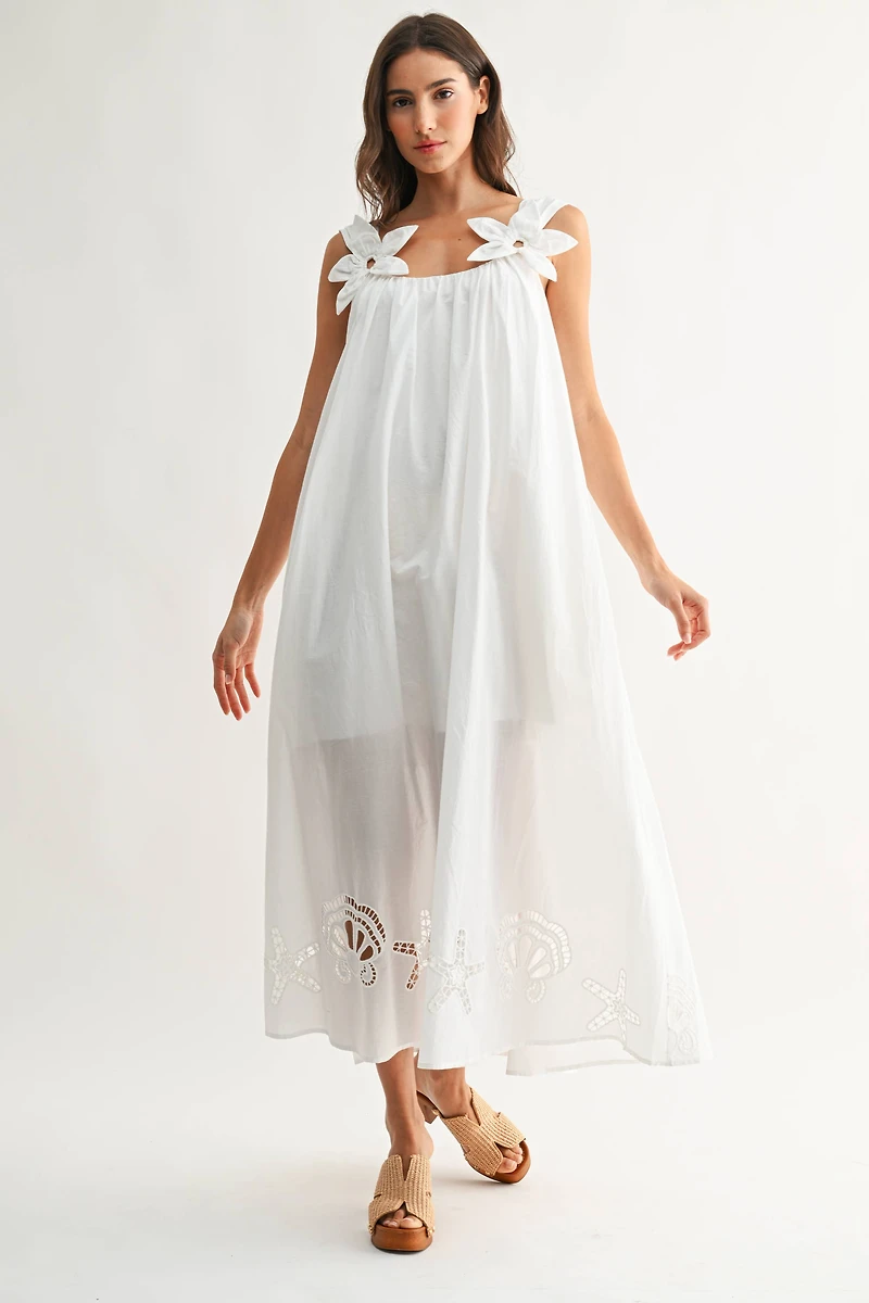 Embroidered Floral Shoulder Maxi Dress