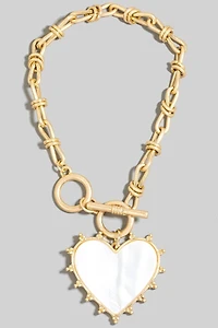 Mother Of Pearl Heart Charm Toggle Chain Bracelet