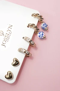 BLUE CERAMIC PORCELAIN TRIO HUGGIE HOOP EARRINGS | 80E6610