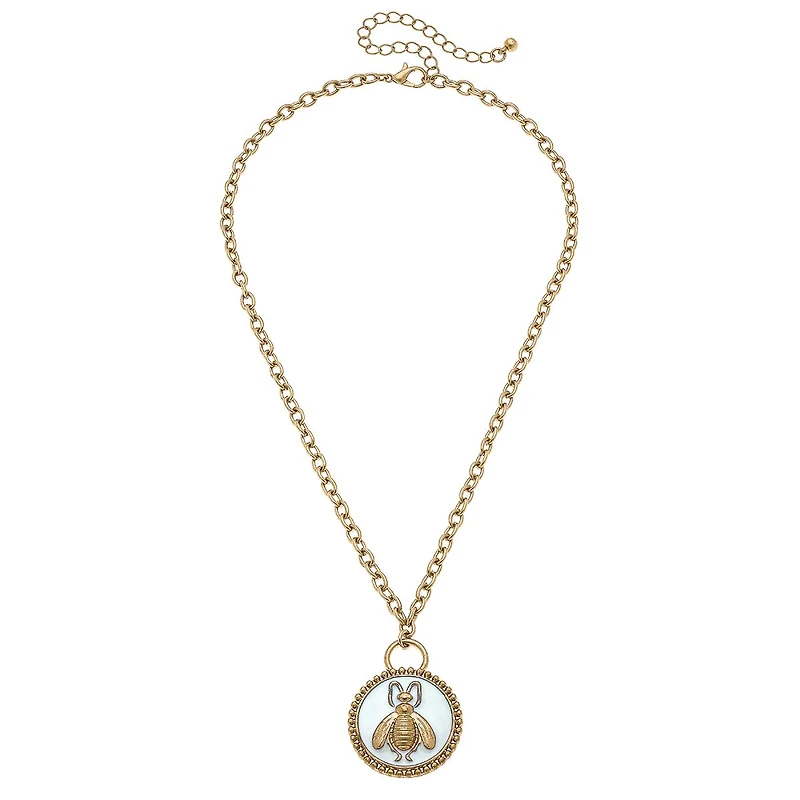 Verona Enamel Bee Pendant Necklace in Ivory