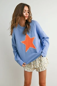 Drop Shoulder Star Pattern Sweater