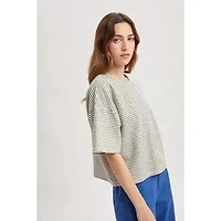 Ivory Boxy Striped Button Knit Top