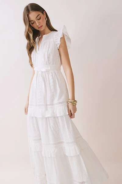 Eyelet Ruffle Tiered Maxi Dress