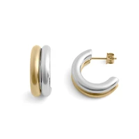 Gold Stainless Steel Mixed Metal Huggie Earrings