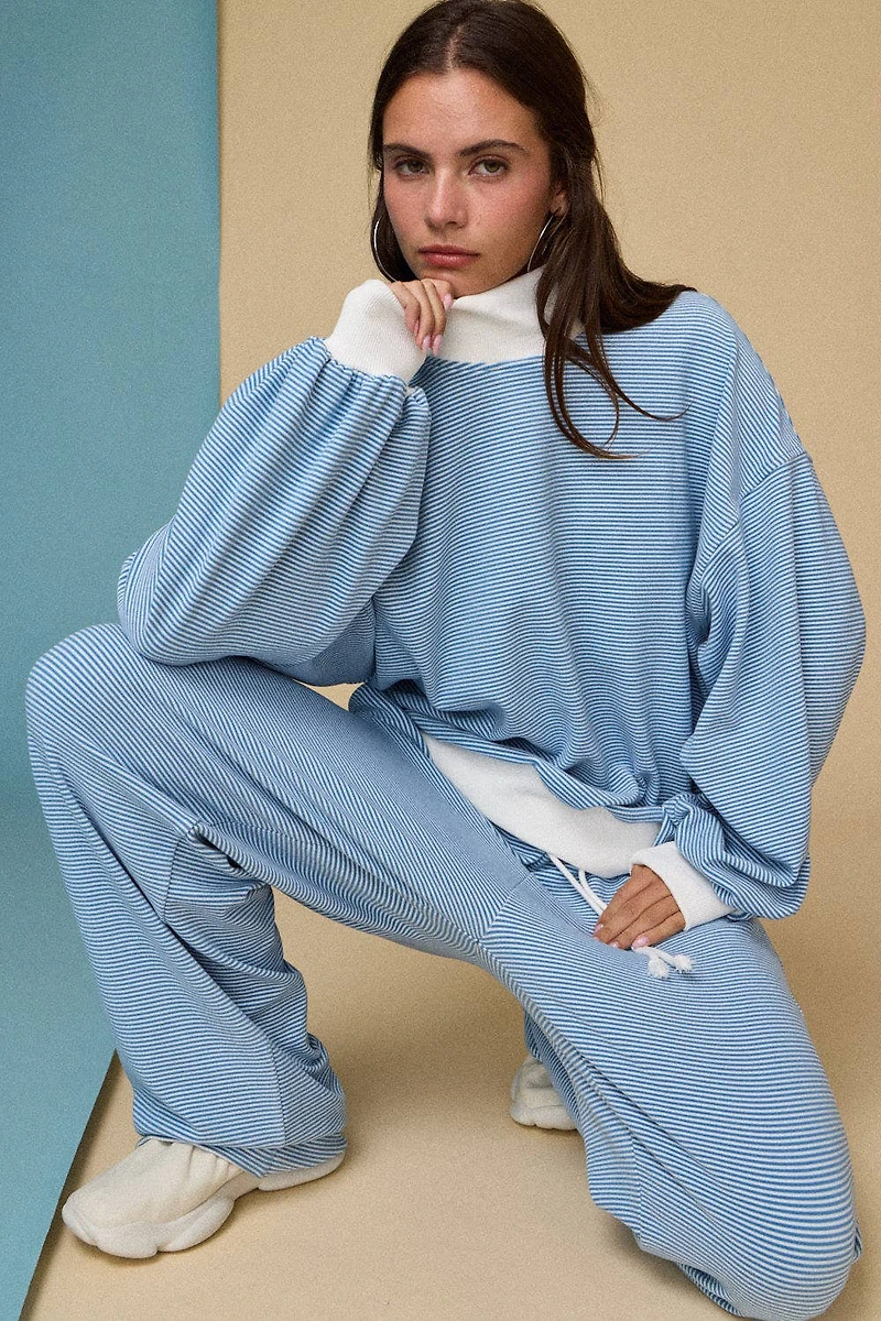 Blue Mockneck Stripe Lounge Set