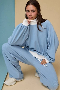 Blue Mockneck Stripe Lounge Set