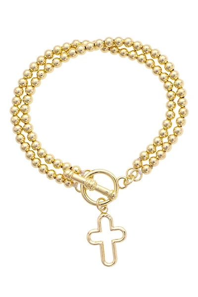 Foster Open Cross Ball Bead Stretch Toggle Bracelet