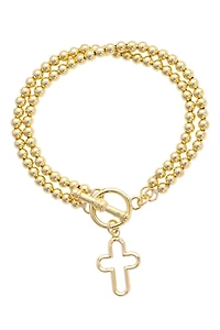 Foster Open Cross Ball Bead Stretch Toggle Bracelet