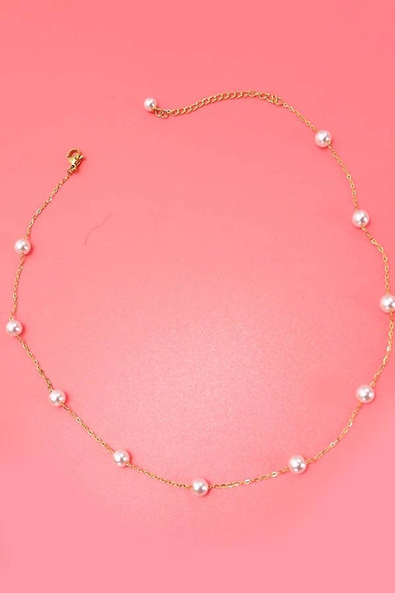 TITANIUM STEEL PEARL STATION NECKLACE