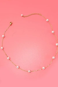 TITANIUM STEEL PEARL STATION NECKLACE