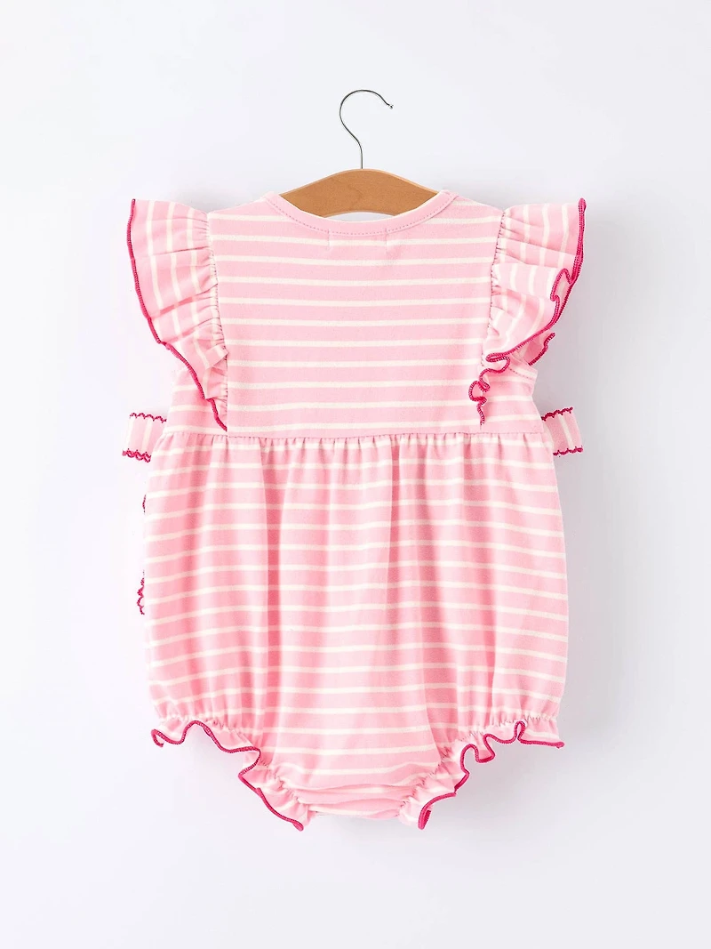 Strawberry Embroidery Pink Stripe Smocked Romper