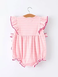 Strawberry Embroidery Pink Stripe Smocked Romper